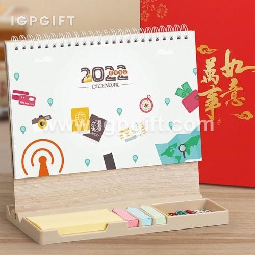带便签万字夹木架台历